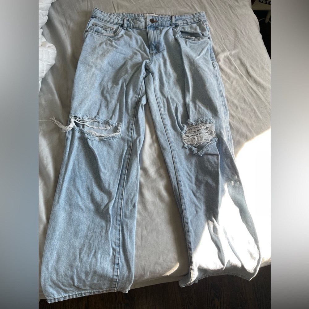 Ripped Cotton On Light Wash Denim Jeans - Size 10